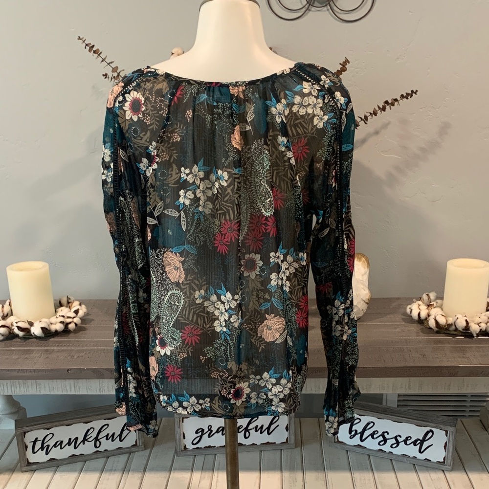 American Rag Black Floral Sheer Blouse - Picture 4 of 8